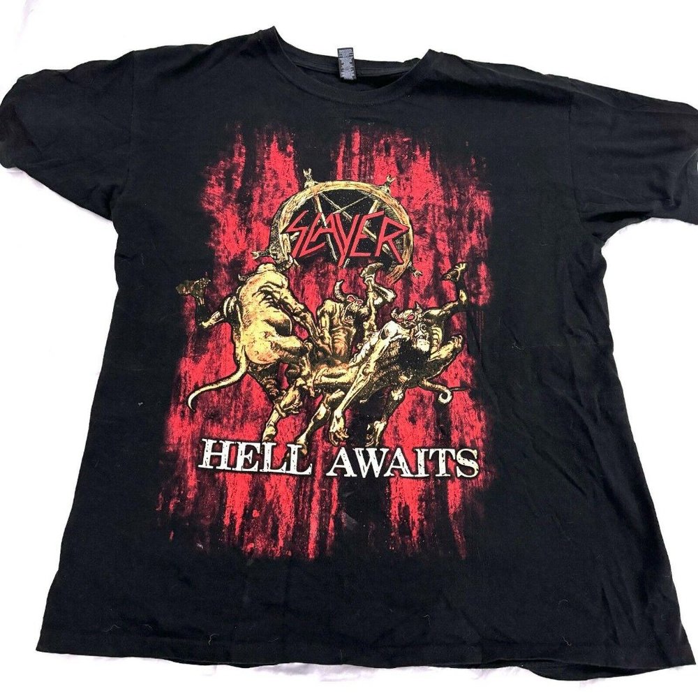Slayer Hell Awaits Blood Thrash Metal T Shirt Large Black Raining Blood